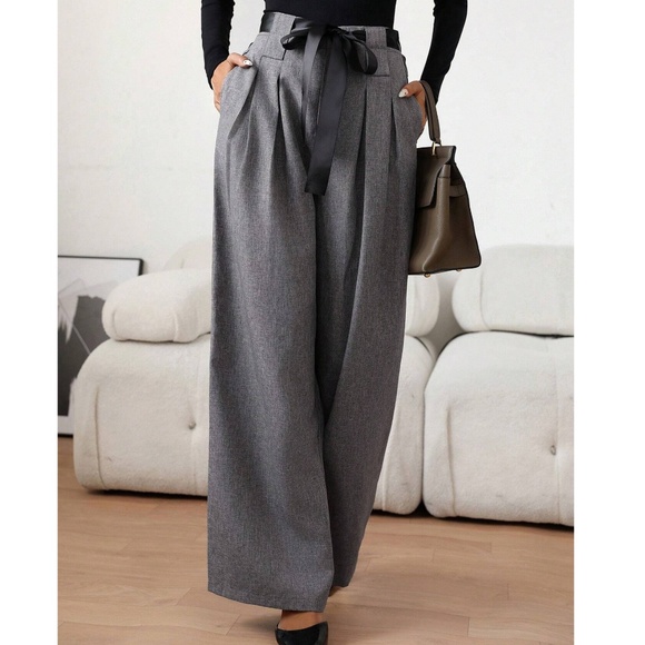 Classic High Waisted Pleated Wide leg Trousers Pants - Picture 10 of 10